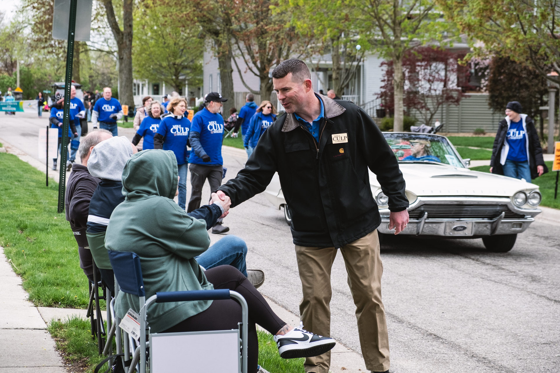 Culp for Sheriff - Mike shaking hands at the Wakarusa Maple Syrup Festival in 2025