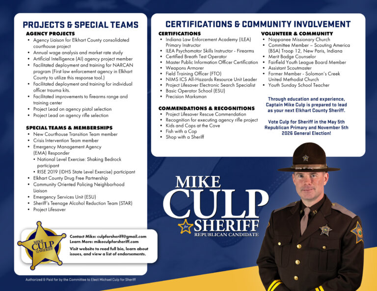 Shane Culp About Mike Culp, Candidate for Elkhart County Sheriff